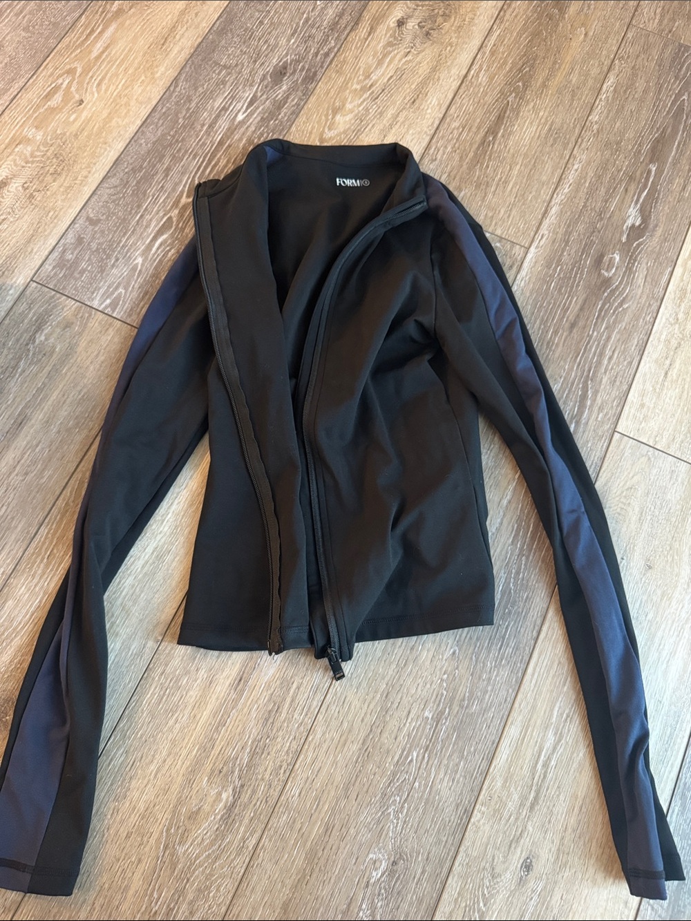FORM Black Zip-Front Jacket with Navy Sleeve